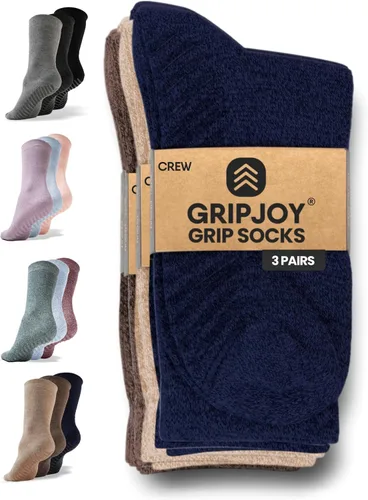 Miniatura 13 de Calcetines Gripjoy de agarre para mujer, antideslizantes, calcetines de agarre para mujer y hombre, para pilates, yoga, hospital, 3 pares, de largo