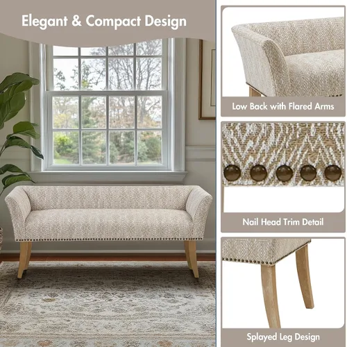 Miniatura 4 de Madison Park Banco decorativo para sala de estar, tapizado con ribete de cabeza de clavos y asiento acolchado para entrada, banco pequeño, banco