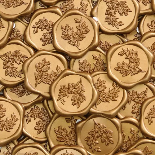 Miniatura 26 de UNIQOOO Calcomanías de sello de cera, calcomanías de sello de invitación de boda de rama de olivo, 50 calcomanías autoadhesivas de oro antiguo, Rama