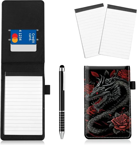 Miniatura 16 de Juego de 4 soportes para bloc de notas de tamaño de bolsillo, de piel sintética, mini bloc de notas con 2 bloc de notas pequeños y lápiz capacitivo