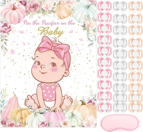 Miniatura 15 de Faccito Pin The Chupete - Juego de baby shower, decoración de fiesta de baby shower, incluye póster grande, 24 calcomanías para chupete, juego