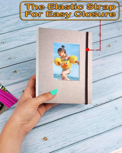 Miniatura 2 de GPIRAL Álbum de fotos pequeño de 4 x 6 pulgadas, páginas transparentes, cubierta de lino con ventana frontal, paquete de 2, cada álbum con capacidad