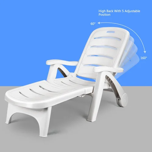 Miniatura 5 de Giantex Tumbona plegable con ruedas, silla de patio al aire libre, tumbona ajustable con ruedas reclinable de 5 posiciones con reposabrazos