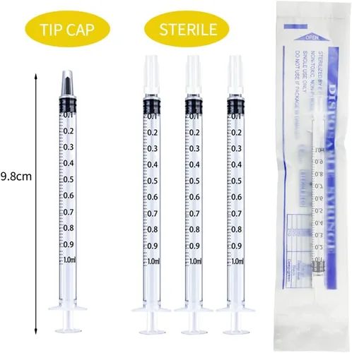 Miniatura 2 de 50 piezas de jeringas de 1 ml con tapas dispensador oral envuelto individualmente en esterilidad para gotero de medicina, recolección de calostro