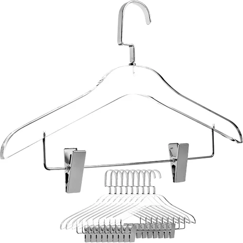 Miniatura 12 de Designstyles - Perchas de acrílico transparente, paquete de 10 organizadores de armario elegantes y resistentes con ganchos de acero cromados, Negro