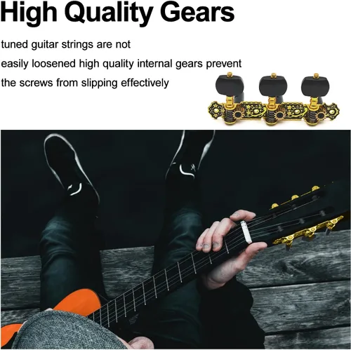 Miniatura 7 de SAPHUE 110MM Clavijas de afinación de guitarra Cabezales de máquina de afinación de 1R1L Negras Claves de afinación de guitarra clásica Barras