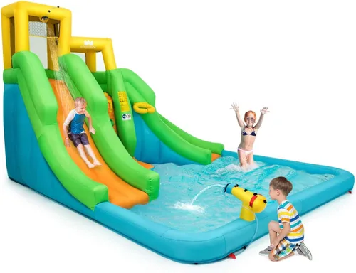 Miniatura 8 de Boundtech - Casa inflable para saltar, para usar en la alberca, con dos toboganes, pared de escalada, aro de baloncesto, alberca para sambullirse