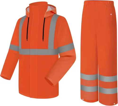 Miniatura 12 de Abrigo y Pantalones de Lluvia de Alta Visibilidad, Traje de Lluvia de Alta Visibilidad para Hombres, Chaqueta Impermeable con Capucha, Equipo