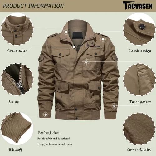 Miniatura 4 de TACVASEN - Chaquetas de algodón para hombre, estilo militar, con múltiples bolsillos