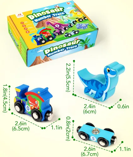 Miniatura 7 de Vanmor Juego de tren de dinosaurio de madera para niños pequeños, juguetes magnéticos de dinosaurios y tren de números, perfecto para actividades