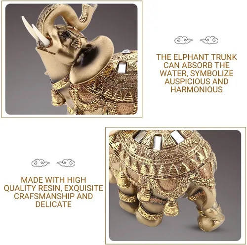 Miniatura 3 de Estatua de elefante dorado 5.5 Feng Shui, elefante tailandés con tronco hacia arriba, escultura coleccionable, decoración de riqueza para el hogar