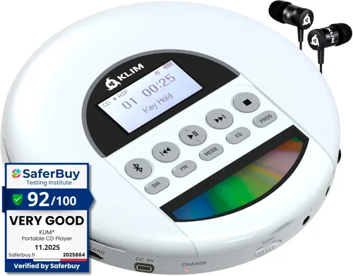 Miniatura 8 de KLIM Nomad - Reproductor de CD portátil con batería de larga duración - con auriculares - Radio FM - Reproductor de CD MP3 portátil compatible