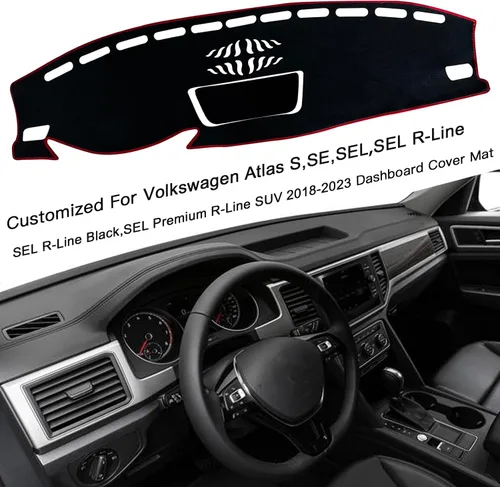 Miniatura 3 de Funda para salpicadero interior compatible con Volkswagen Atlas SUV S SE SEL y SEL Premium 2018-2023 Protector de rayos UV (borde negro)