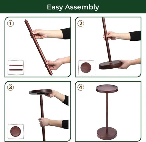 Miniatura 3 de Mesa auxiliar con pedestal de madera maciza de acacia - Mesa redonda pequeña para Martini
