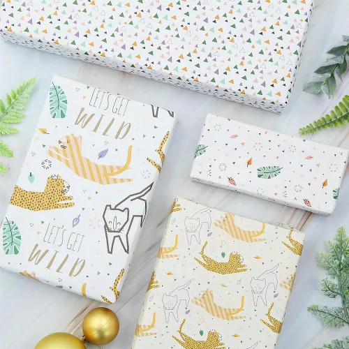 Miniatura 6 de Go Wild Safari Jungle Animals Leopard Cats Monstera Leaf Papel de regalo Hojas planas (4 hojas, 4 diseños: 15 pies cuadrados ttl)-Para niñas