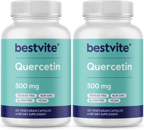 BESTVITE Quercetina 500mg (240 cápsulas vegetarianas) (120 x 2) - Sin estearatos - Sin dióxido de silicio - Vegano - Sin OMG - Sin gluten