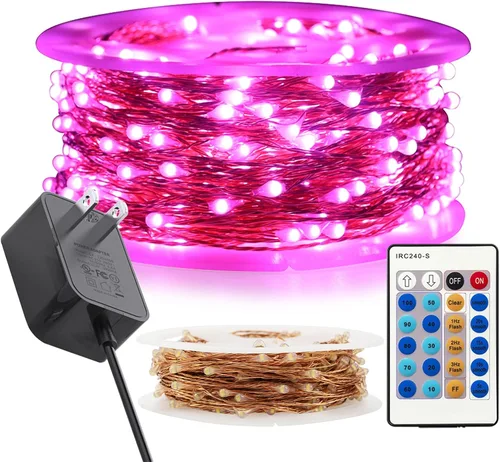 Miniatura 10 de RUICHEN Guirnalda de luces LED de 33 pies con 100 luces LED enchufables, impermeables, regulables, alambre de cobre, luces de luciérnaga estrellada