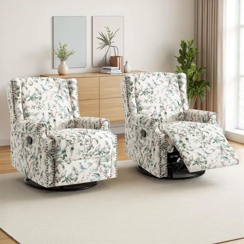 Miniatura 39 de Silla reclinable tapizada, sillón de ala floral con respaldo y reposapiés ajustables, cómoda silla decorativa para leer, sofá individual