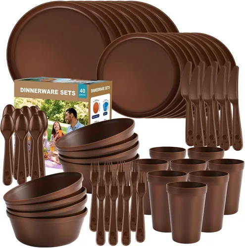 Miniatura 16 de Juego de vajilla para camping de RV de 40 piezas (servicio para 8), juego de platos y cuencos aptos para microondas con cubiertos, platos