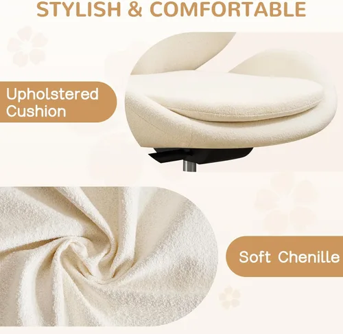 Miniatura 4 de Furniliving Silla de escritorio de felpilla sin brazos con ruedas, silla tapizada de oficina en casa con cojín de doble capa, silla giratoria Blanco