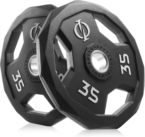 Miniatura 7 de Philosophy Gym Juego de 2 discos de peso con agarre olímpico recubierto de goma, placas olímpicas de 2 pulgadas, color negro