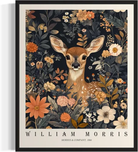 Miniatura 39 de Póster con impresión artística de gato negro, estilo William Morris, floral retro de mediados de siglo, botánico, victoriano, Academia oscura