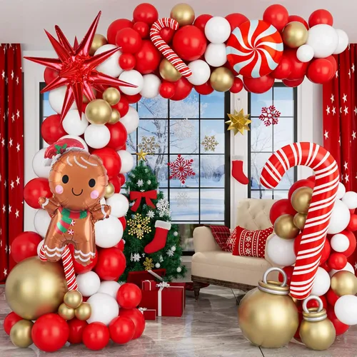 Miniatura 7 de AobkDeco Kit de arco de guirnalda de globos de Navidad de 138 piezas con globos rojos, verdes, dorados y blancos, globos de caramelo, globos