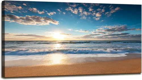 YYYYHPP YP1950 - Lienzo decorativo para pared, diseño de playa con salida del sol sobre el mar tropical, para decoración del hogar, estirado y