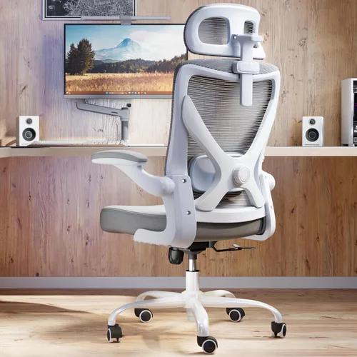 Silla ergonómica de oficina: silla de escritorio blanca para computadora, cómoda silla de juegos para adultos, silla de oficina con soporte lumbar y
