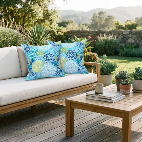 Miniatura 515 de Juego de 2 almohadas para exteriores de 16 x 16 pulgadas, repelentes al agua con interiores, para muebles de patio, hogar, jardín, geometría bohemia