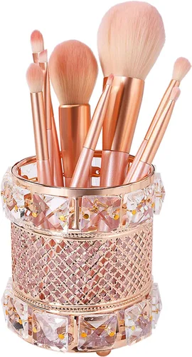Barelove Organizador de brochas de maquillaje de cristal, vaso de almacenamiento de pinceles para cosméticos, hecho a mano, soporte para lápices,