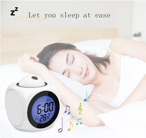 Miniatura 6 de Con luz LED de voz para dormitorio, reloj despertador de proyección para dormitorios, informe de voz digital, reloj despertador 12/24 HDigital