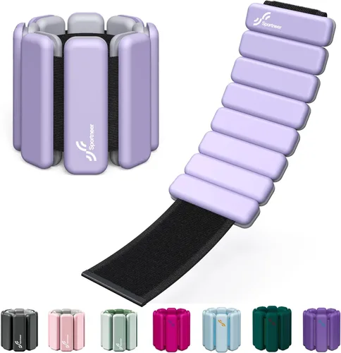 Miniatura 10 de Sportneer Pesas de muñeca y tobillo para mujeres y hombres, 1 par (1 libra/2 libras cada uno), pulsera con peso ajustable de silicona para yoga