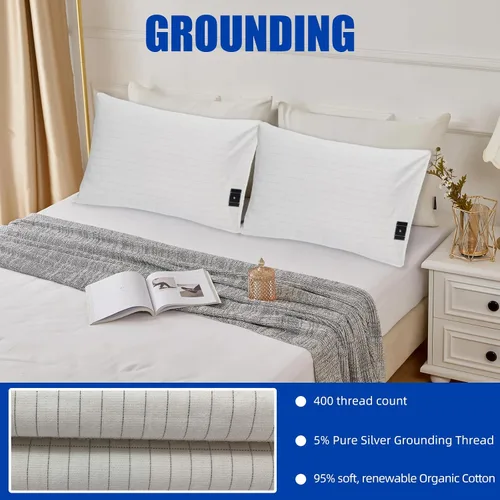 Miniatura 4 de 2 fundas de almohada de 20 x 30 pulgadas con cable de conexión a tierra, funda de almohada de algodón suave y cómoda, reduce la inflamación