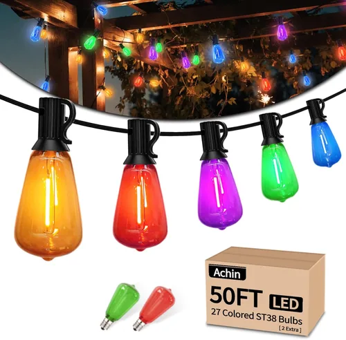 Miniatura 12 de Achin - Cadena de luces para exteriores de 100 pies G40 Globo de patio, luces LED impermeables al aire libre con 50+2 bombillas LED irrompibles