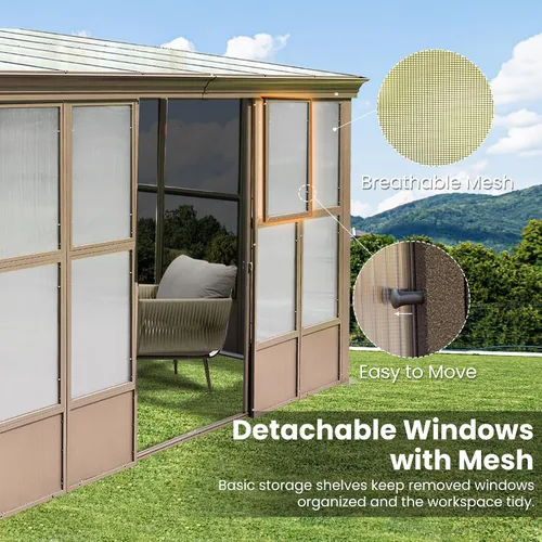 Miniatura 6 de Domi - Solárium de pared montado de 10 x 14 pies, solárium de pared con techo inclinado de policarbonato de aluminio, casa de pantalla de PC