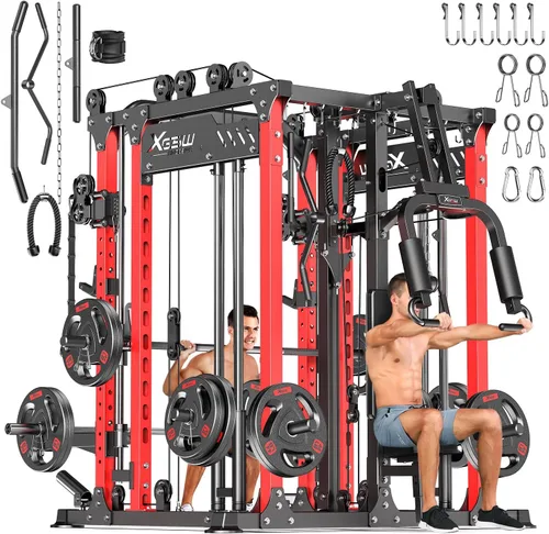 Miniatura 43 de Rack Multiusos para Sentadillas, Conjunto de Rack de Pesas Smith Machine con Sistema de Crossover de Cables, Racks de Potencia para Gimnasio en L04
