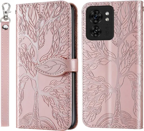 Miniatura 11 de Funda tipo cartera con tapa para Motorola Moto G Stylus 5G 2023, piel sintética, oro rosa, tarjetero y cierre magnético, función atril