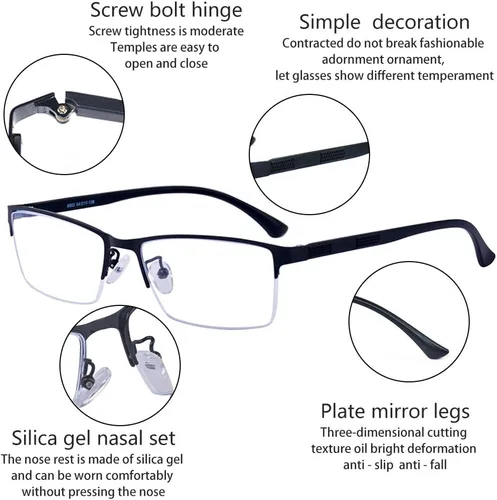 Miniatura 3 de ALWAYSUV Lentes de distancia con montura rectangular TR90 para hombres y mujeres, retro, miopía, miopía, 1.0