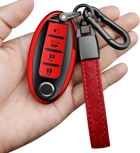 Miniatura 9 de Compatible con Nissan Funda para Llavero con Llavero de Cuero, Funda de Carcasa de Llave de TPU Suave Compatible con Llave Remota Inteligente
