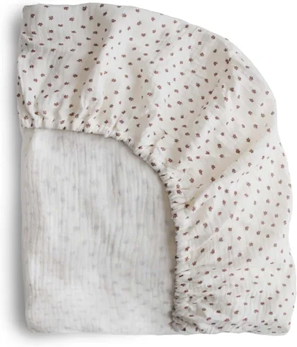 mushie Sábana bajera de muselina extra suave para cuna MINI | 24 x 38 pulgadas (Bloom)