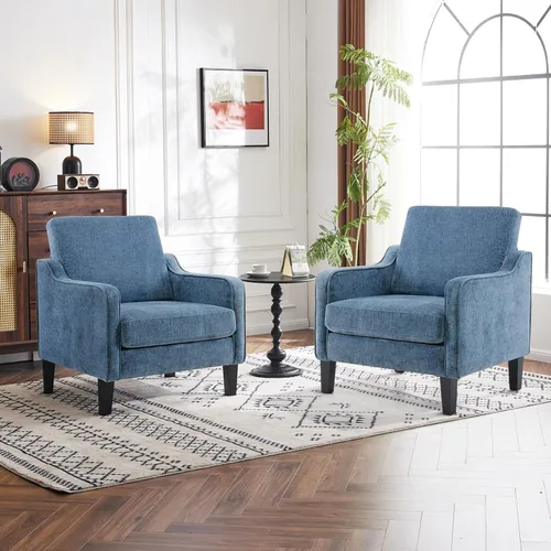Miniatura 18 de VINGLI Juego de 2 Sillas de Acento Modernas, Sillas Beige para Sala de Estar, Sillón Cómodo para Dormitorio, Silla de Sofá Tapizada, Silla