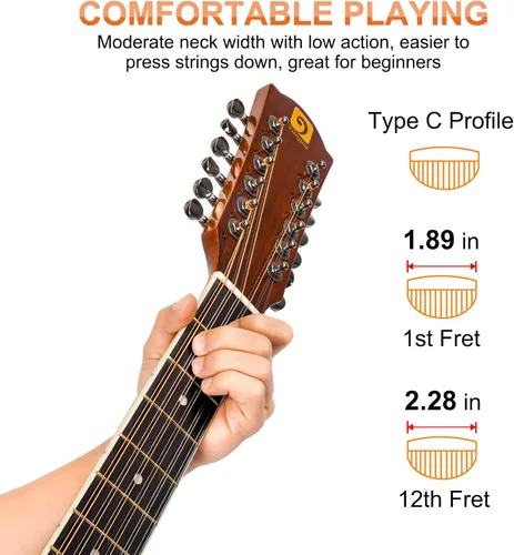 Miniatura 4 de Vangoa Guitarra acústica de 12 cuerdas, guitarra de tamaño completo de 42 pulgadas, 12 cuerdas, parte superior de abeto, cuerpo de sapele