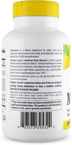 Miniatura 2 de Healthy Origins Quelated Multi Mineral, 240 cápsulas vegetales – Con Albion Minerals TRAACS High Bioavailability Complex – Apoya la salud ósea