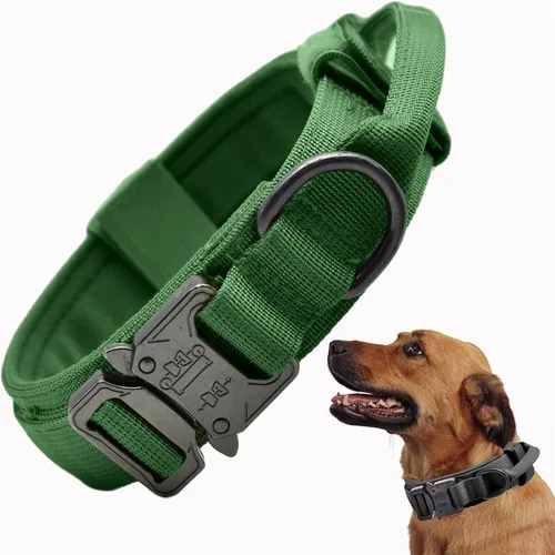 Miniatura 20 de Collar táctico para perro, collar ajustable de nailon para entrenamiento militar con mango de control y hebilla metálica de liberación rápida pesada