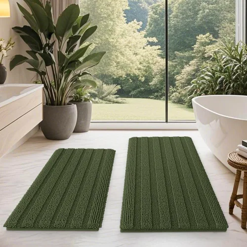 Miniatura 89 de ACCUMTEK - Juego de alfombras de baño a rayas beige de 3 piezas, ultrasuaves, antideslizantes de chenilla, alfombras de baño mullidas y absorbentes