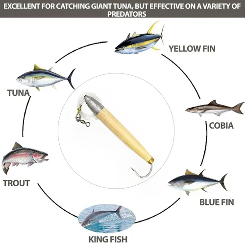 Miniatura 6 de Señuelos de pesca con tapón de cedro de 4 pulgadas, 6 piezas de color natural aparejado, para pesca en alta mar, incluye bolsa de señuelo de agua