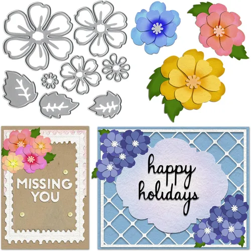 Miniatura 4 de Troqueles de corte de flores de primavera para hacer tarjetas, flores florales troqueladas, patrón de simetría, troqueles de copo de nieve floral