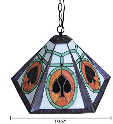 Miniatura 4 de Iluminación colgante LED lámpara de araña antigua Tiffany Art de 18 pulgadas de ancho, pantalla geométrica, vitrales con patrón de póquer, 2 luces
