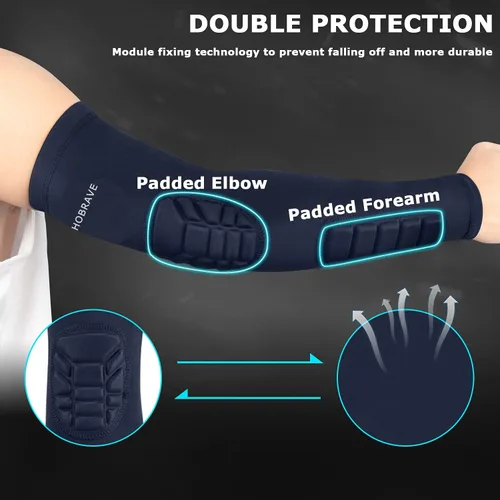 Miniatura 5 de Hobrave Mangas acolchadas para brazos, paquete de 2 almohadillas de protección de compresión para codo y antebrazo a prueba de golpes para marino